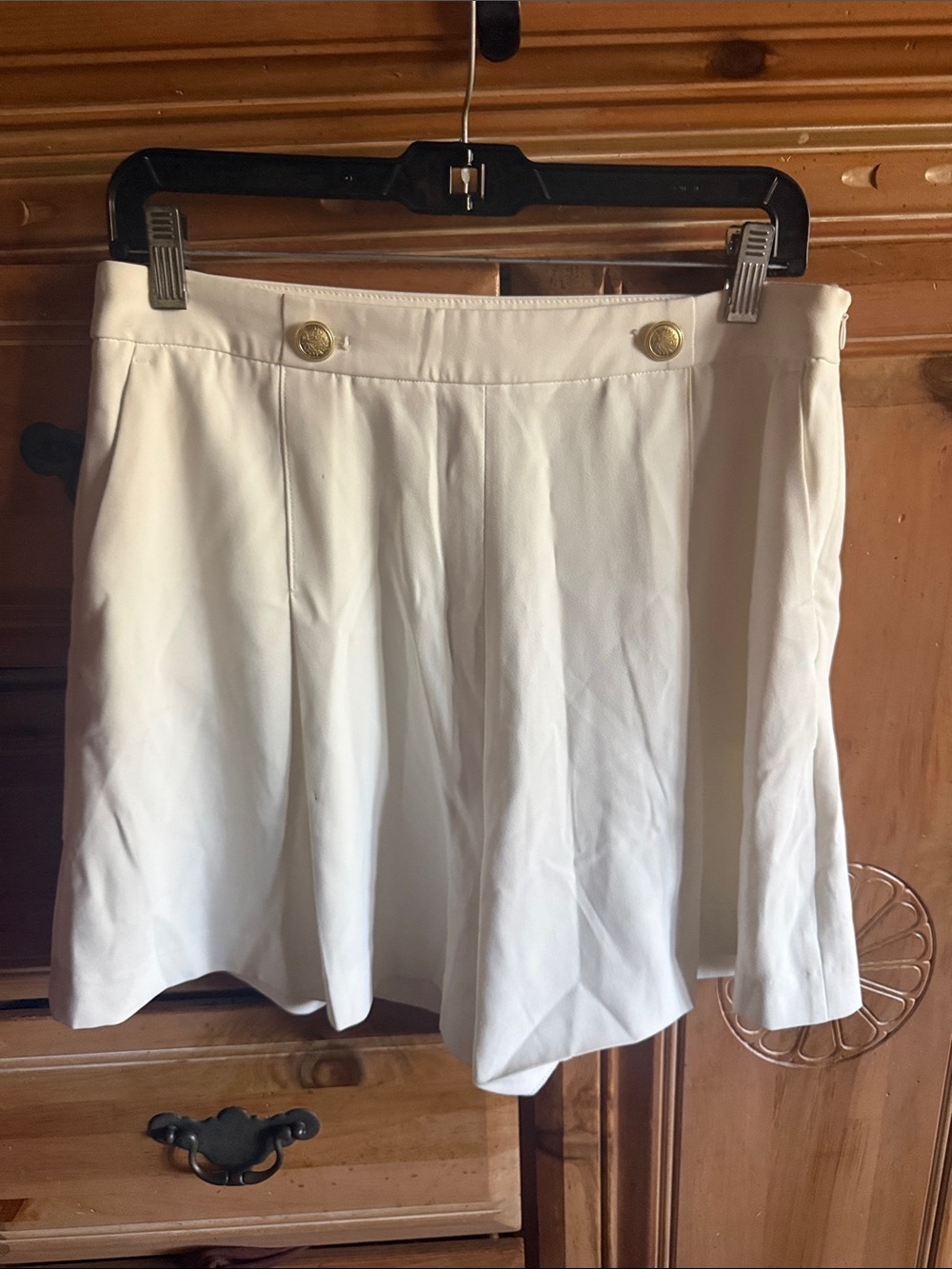 H&M White Pleated Skort with Gold Buttons
